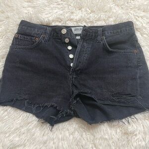 Agolde High-Rise Distressed Black Denim Shorts - Size 25
